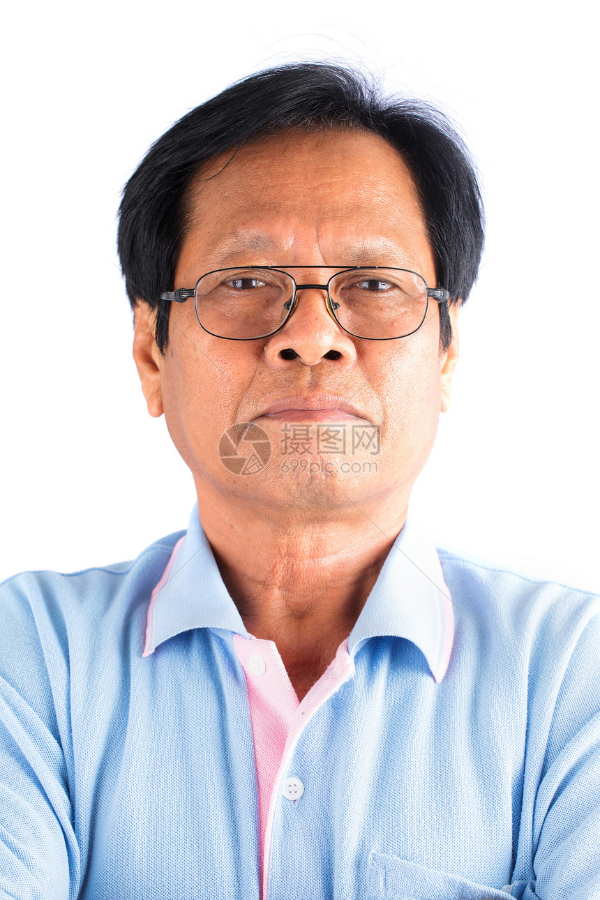亚洲老人成人爆头微笑商务面孔头发白色商业管理人员祖父图片