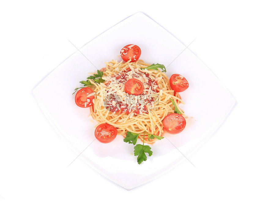 番茄酱和芝士的意大利面条食物蔬菜烹饪食谱草本植物营养小麦美食午餐餐厅图片
