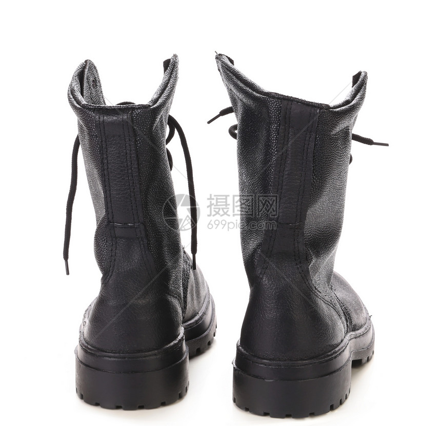 黑男人的靴子细绳温暖鞋带崎岖橡皮旅游旅行安全鞋类运动图片