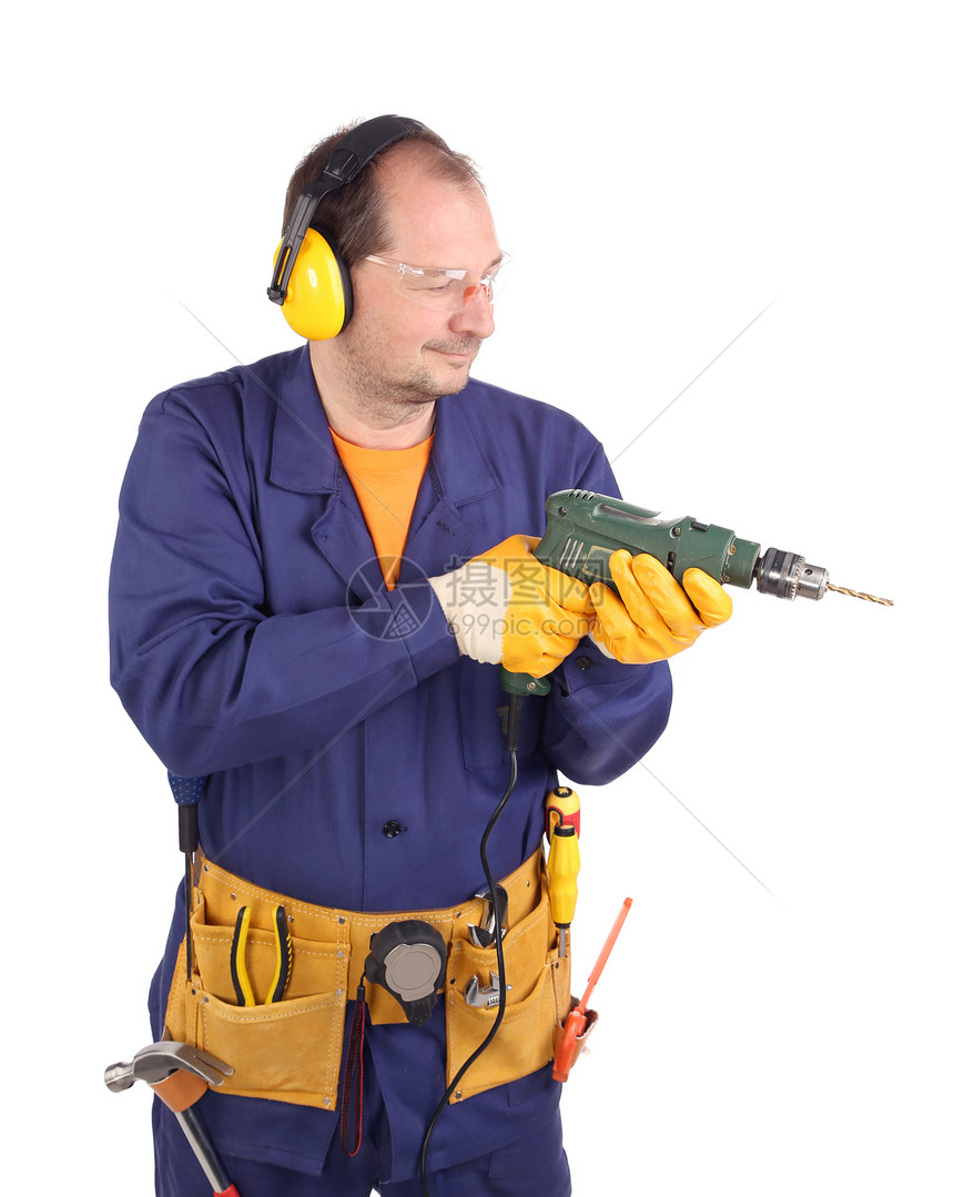 钻孔工人建筑橙子工具红色员工身体职业男人工业扳手图片