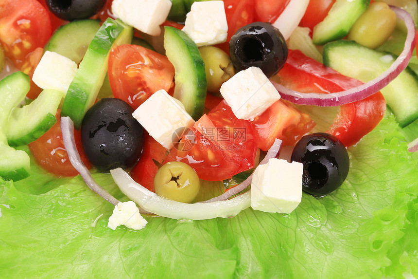贴近希腊沙拉饮食洋葱食物蔬菜美食黄瓜健康饮食胡椒草药图片