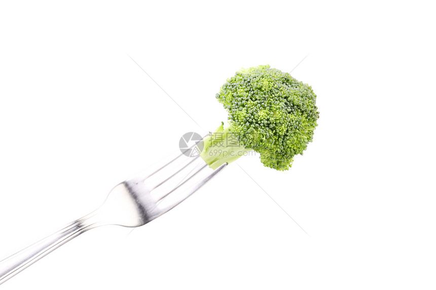 叉子上新鲜的花椰菜蔬菜美食植物食物沙拉绿色小吃饮食白色图片
