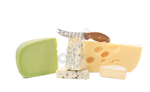 六大熟食组合各种美味的带刀子的奶酪种类背景