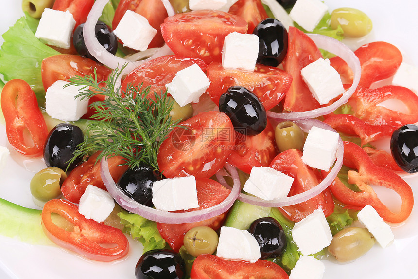 贴近希腊沙拉健康饮食蔬菜食物饮食黄瓜美食洋葱草药胡椒图片