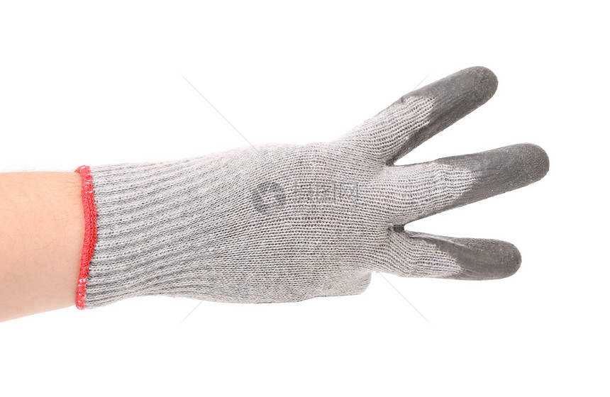 手戴手套显示有3个红色工人工业工作皮革白色灰色力量男性拳头图片