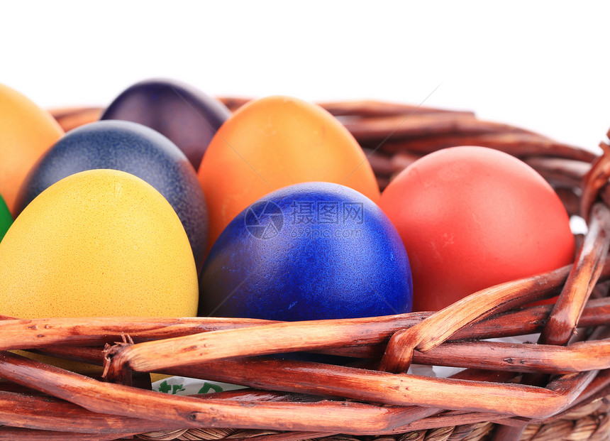 篮子里有多彩的东方鸡蛋红色生活乐趣季节庆典宏观橙子蓝色绿色黄色图片