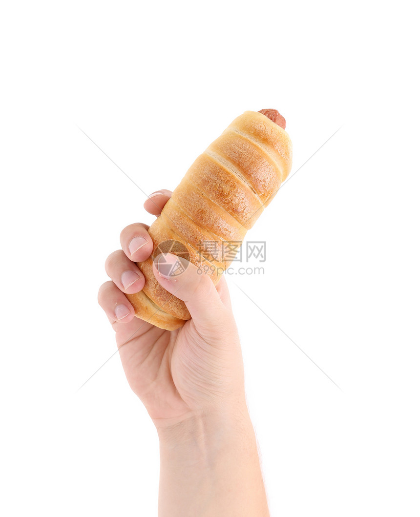 手握着烤热狗饮食食物手指烹饪用餐文化午餐柳条脂肪香肠图片