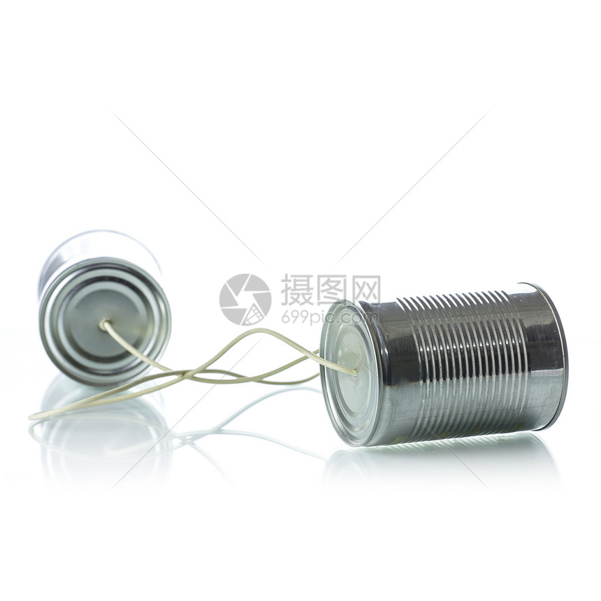 电话 电话手机沟通电讯童年罐头玩具嗓音白色电缆绳索图片