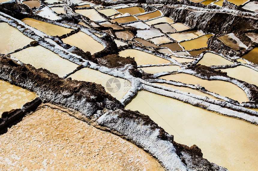 秘鲁 Pre Inca传统盐矿萨利纳斯海鳗历史性旅行生产阳台天线平底锅萃取盐碱地山坡图片