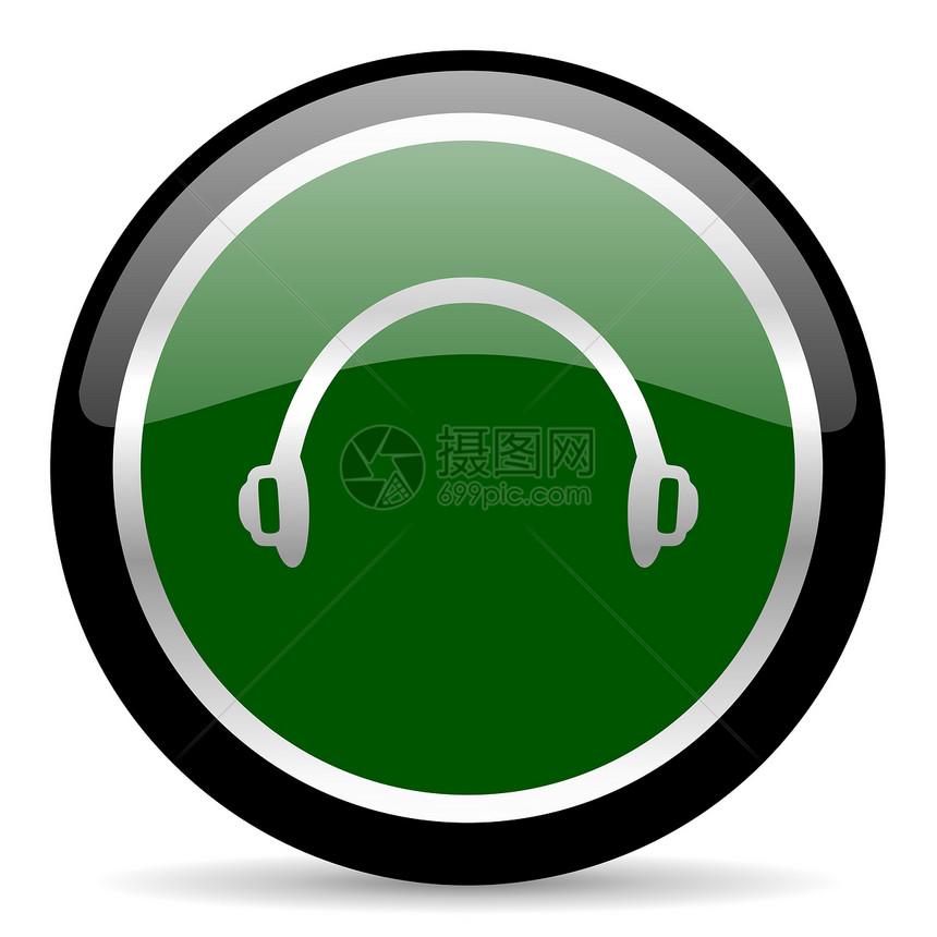 耳机图标按钮中心圆圈推销插图立体声容积打碟机绿色音乐会图片