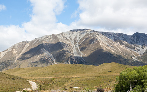 新西兰南阿尔卑斯山的观点旅行氨氮火车岩石路线全景山脉远景旅游铁路背景