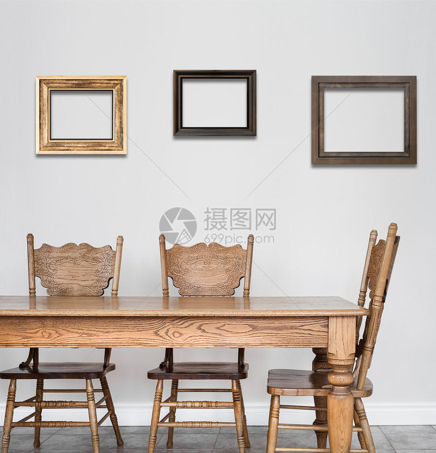 Wooden 餐厅桌和椅子详情硬木房地产住宅家具乡村桌子框架房子用餐艺术图片
