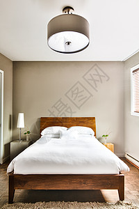 空板美丽 清洁和现代床居室花盆房子装饰酒店住宅枕头寝具房地产植物硬木背景