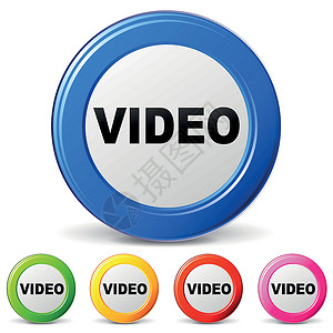 视频图标绿色按钮蓝色粉色网站相机圆形圆圈互联网反光背景图片