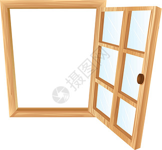 北窗口框架打开窗口卡通片建筑长方形合页家庭粮食框架窗户正方形玻璃插画
