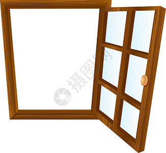 静音门合页打开窗口正方形房子玻璃合页家庭木头框架卡通片建筑材料插画