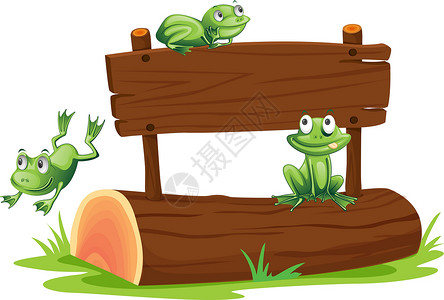 三只青蛙来回签名蟾蜍插图青蛙木板邮政舌头公告动物指示牌绿色插画