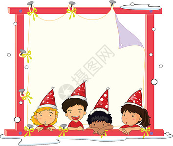 浇个朋友4个孩子织物队友幸福横幅纺织品绘画童年男生孩子们好朋友插画