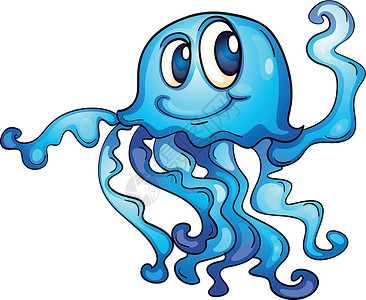 水母在惠特情感海蜇触手卡通片毒刺蓝色生物眼睛漫画背景图片