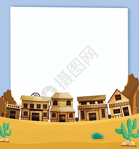 印花布鬼镇西部狂野木头车皮指示牌房子插图笔记本卡通片城市沙漠荒野插画