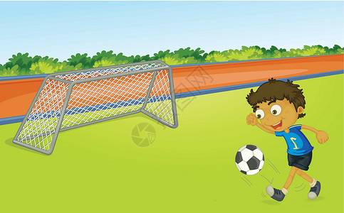 拿捕蝉网男孩踢足球的男孩跑步微笑卡通片运动游戏操场树木男性足球草图设计图片
