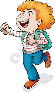 背包拿锤男孩一个男孩与学校 ba学生跑步书包金色红色瞳孔孩子们背包学习卡通片设计图片