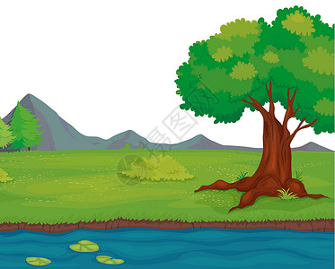 潭溪山农村景观流动卡通片灌木丛太阳灌木地平线场景生态松树爬坡设计图片