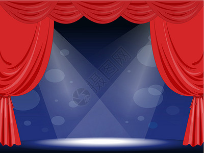 阶段卡通片艺术剧院大厅红色织物聚光灯窗帘灯光紫色背景图片