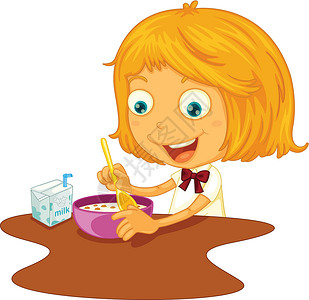 牛奶碗红发孩子们纸盒孩子白色桌子插图女孩咖啡店牛奶餐厅插画