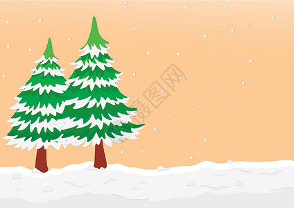 冬季插图草图绘画下雪场景树木风景背景图片