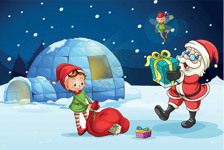 冰钟乳圣诞老人和孩子女性树木女士男性风景享受植物草图男人游戏插画