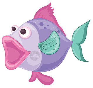 紫色热带鱼白色孤立的热带鱼粉色微笑动物珊瑚热带绿色眼睛海洋紫色绘画插画