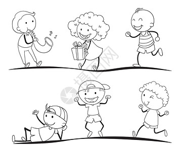 孩子的草图男性纸盒绘画女孩朋友们卡通片跳舞孩子们礼物跑步背景图片