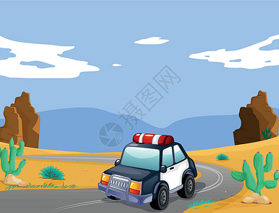 美国一号公路一个CA植物头灯路线车轮警长情况沙漠蓝色道路车道插画