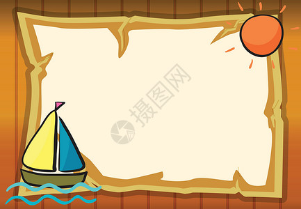 海洋纸墙素材suna 船和 paper shee卡通片太阳旅行橙子横幅棉布绘画蓝色海洋运输插画