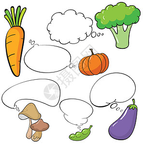 花椰菜蘑菇蔬菜青豆农业演讲茄子气球剪贴绘画食物气泡营养插画