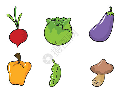 黄焖茄子蔬菜茄子绘画农业绿色植物黄辣椒食物食品营养青豆剪贴插画