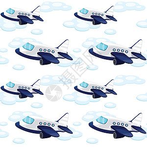 飞机阵列车辆插图接缝蓝色卡通片平铺白色天空运输旅行背景图片