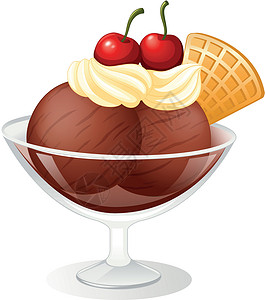 巧克力制品冰淇淋寒意水果奶油绘画甜点食物玻璃晶圆巧克力飞碟插画