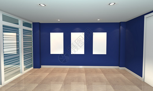 蓝色室内画廊背景图片
