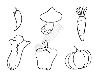 胡萝卜线稿各种蔬菜食物线条艺术农业辣椒小路食品绘画剪贴墙纸插画