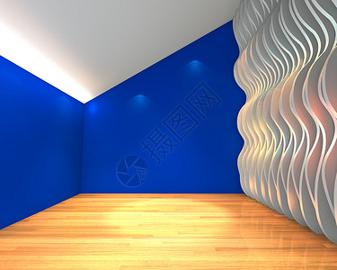 蓝色清蓝空房 有波壁天花板房子韵律风格房间插图海浪墙纸装饰曲线背景图片