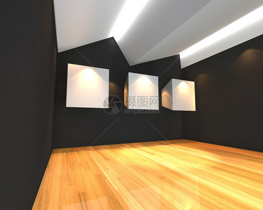 黑墙上的白色画布木头博览会房子地面正方形插图横幅建筑学收藏创造力图片