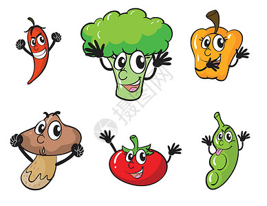 一组辣椒蔬菜食品食物辣椒绘画青豆剪贴眼睛黄辣椒营养墙纸设计图片