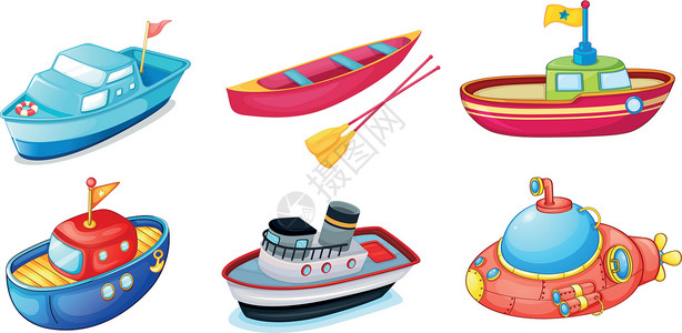 塑料船各种船衬垫蓝色浴缸甲板玻璃旗帜卡通片工艺潜艇玩具插画