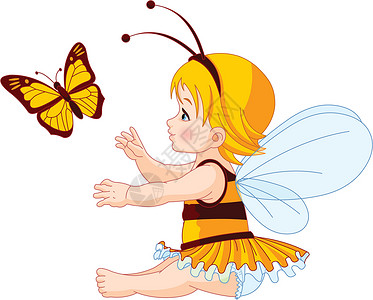 可爱的婴儿仙女和蝴蝶背景图片