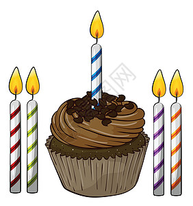 纸杯蛋糕和蜡烛糖果食物报酬卡通片配料可可艺术蛋糕烹饪面包背景图片