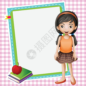 泰国女孩a 女孩 书籍和白板木板水果卡通片瞳孔海报学习发带横幅女士女性设计图片