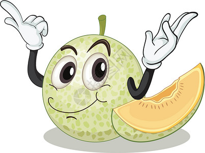 面包干甜瓜绿色树叶食品眼睛黄色草图食物水果蔬菜营养插画