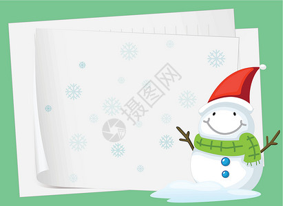 绿色帽子的雪人纸张和雪马乐趣数字微笑丝带玩具节日帽子雪人广告床单设计图片